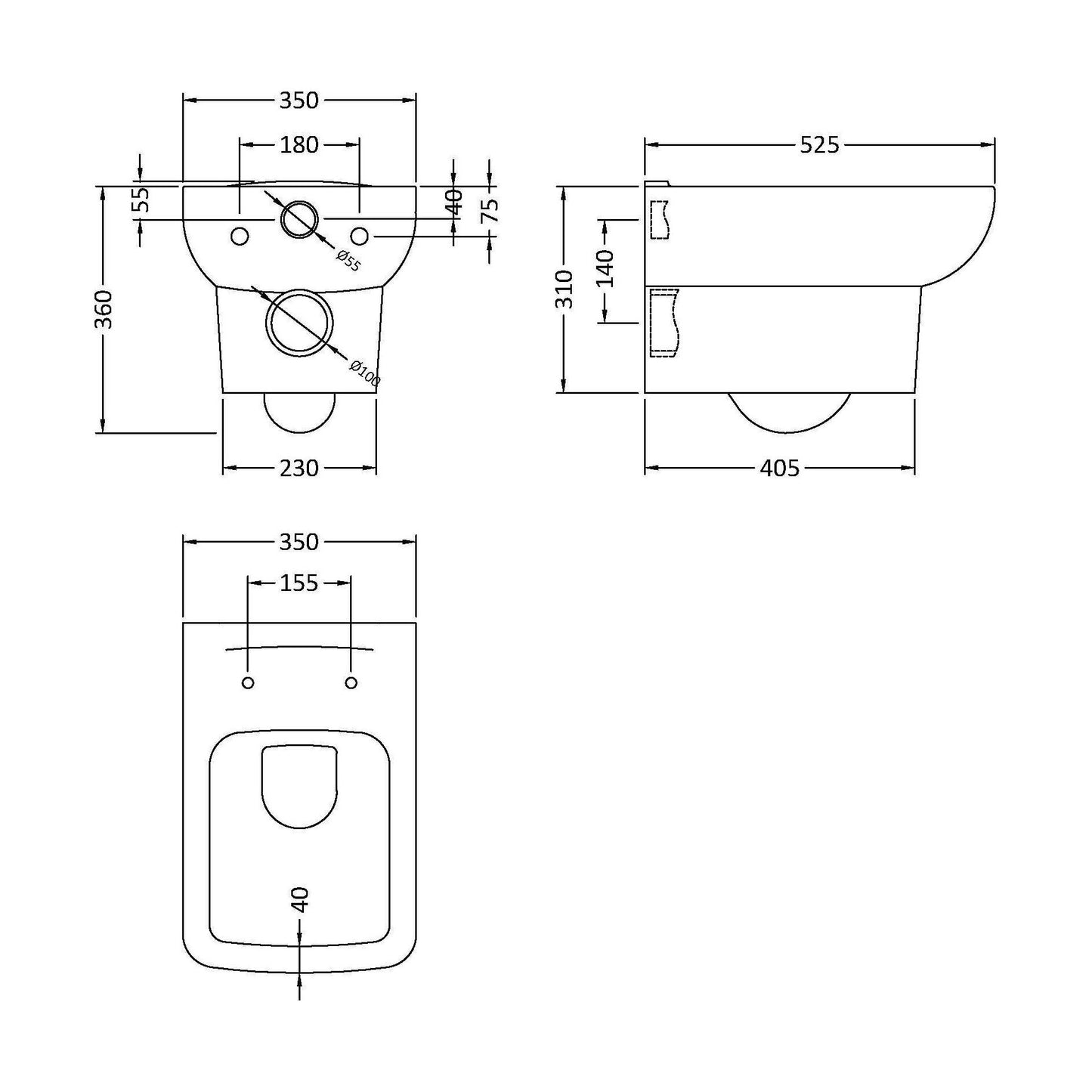 [BCAL700C] Square W/Hung Pan - Technical Drawing