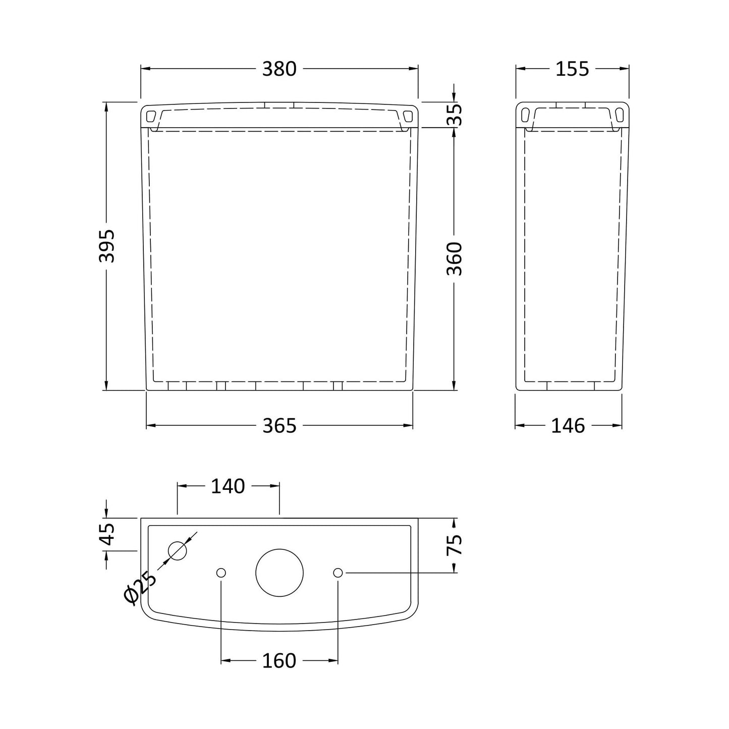 [BCAL701] Compact Close Coupled Cistern - Technical Drawing