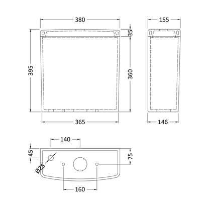 [BCAL701] Compact Close Coupled Cistern - Technical Drawing