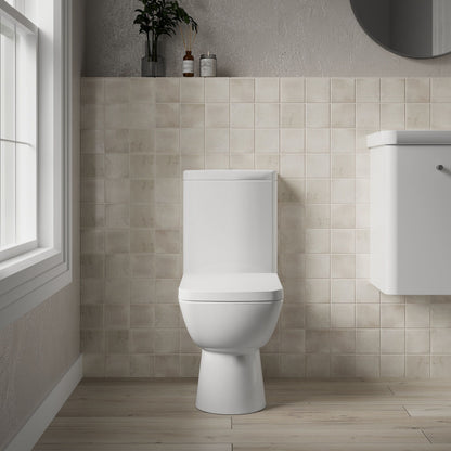 [BCAM020] Balterley Semi Flush to Wall Close Coupled WC Toilet & Seat, Modern Square Design, 825mm - Lifestyle 1