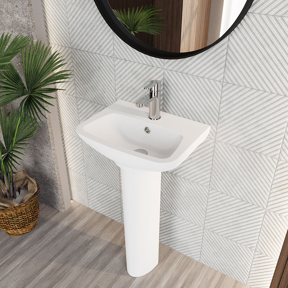 [BCAM021] Soft Square Contemporary 1 Tap Hole Ceramic Basin and Pedestal, Choice of Basin Size - Lifestyle 2