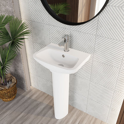 [BCAM021] Soft Square Contemporary 1 Tap Hole Ceramic Basin and Pedestal, Choice of Basin Size - Lifestyle 2