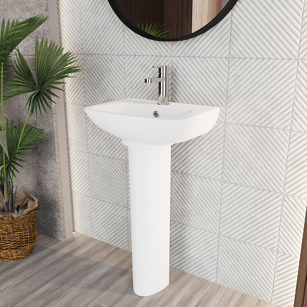 [BCAM021] Soft Square Contemporary 1 Tap Hole Ceramic Basin and Pedestal, Choice of Basin Size - Lifestyle 3