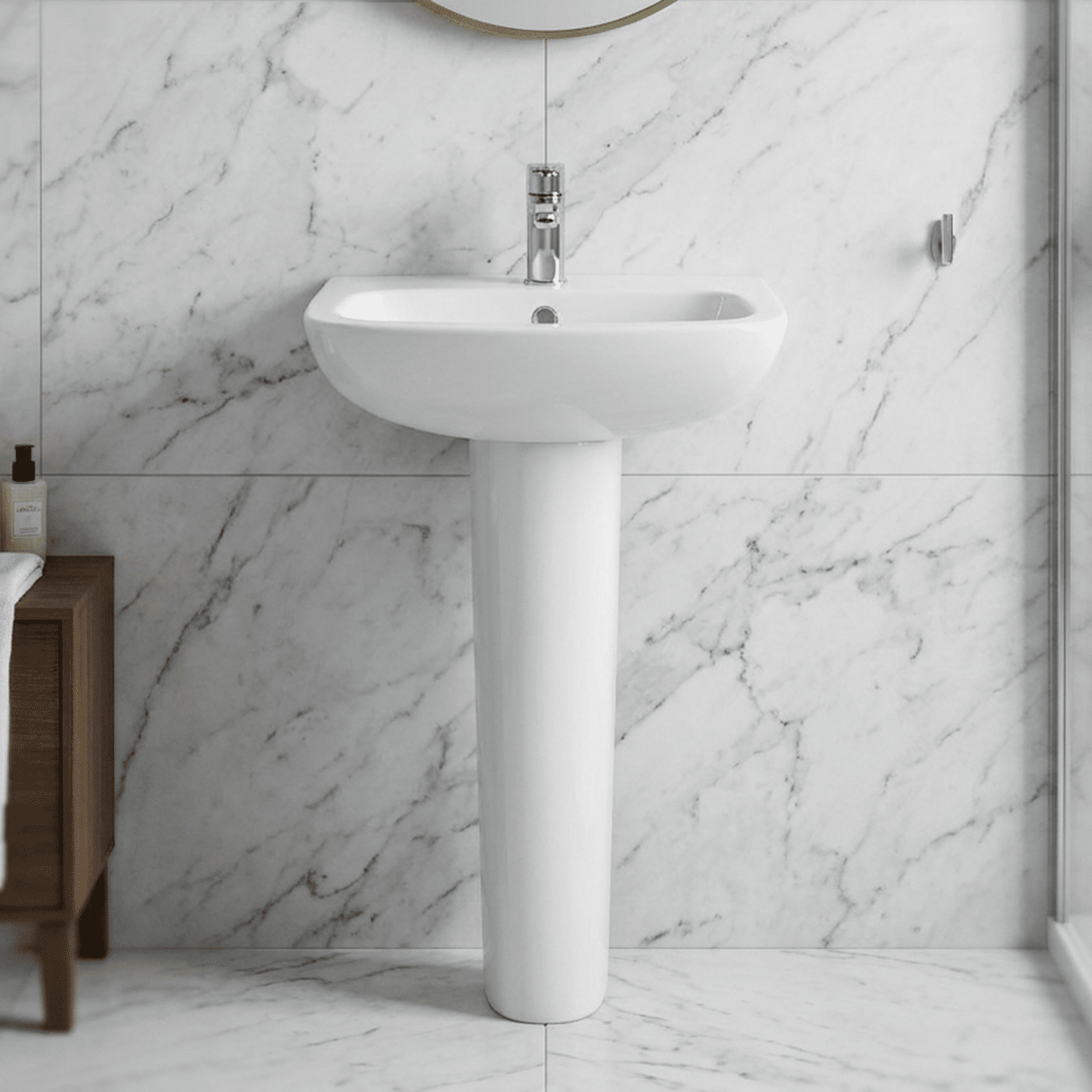 [BCAM021] Soft Square Contemporary 1 Tap Hole Ceramic Basin and Pedestal, Choice of Basin Size - Silo