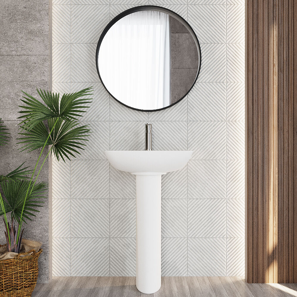 [BCAM022] Soft Square Contemporary 1 Tap Hole Ceramic Basin and Pedestal, Choice of Basin Size - Lifestyle 1