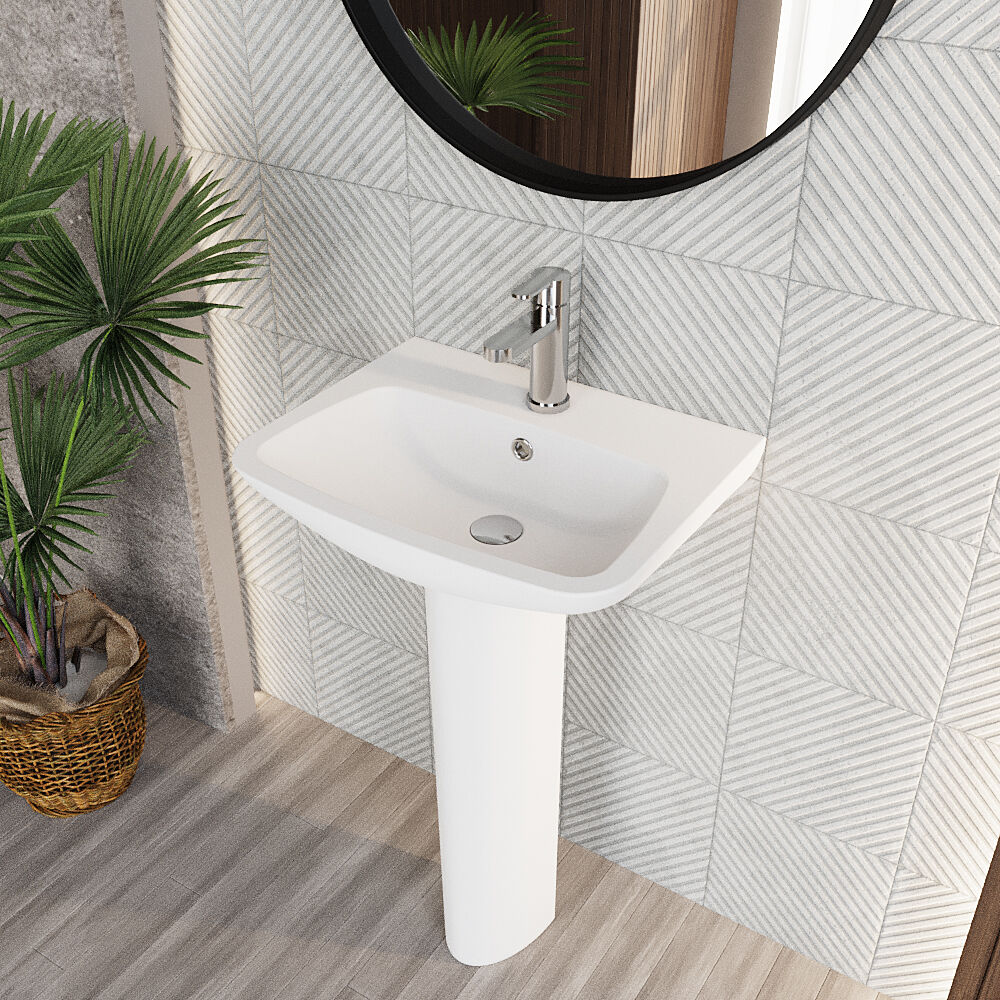 [BCAM022] Soft Square Contemporary 1 Tap Hole Ceramic Basin and Pedestal, Choice of Basin Size - Lifestyle 2