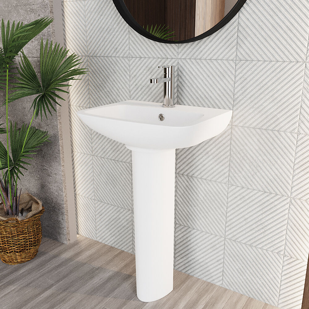 [BCAM022] Soft Square Contemporary 1 Tap Hole Ceramic Basin and Pedestal, Choice of Basin Size - Lifestyle 3