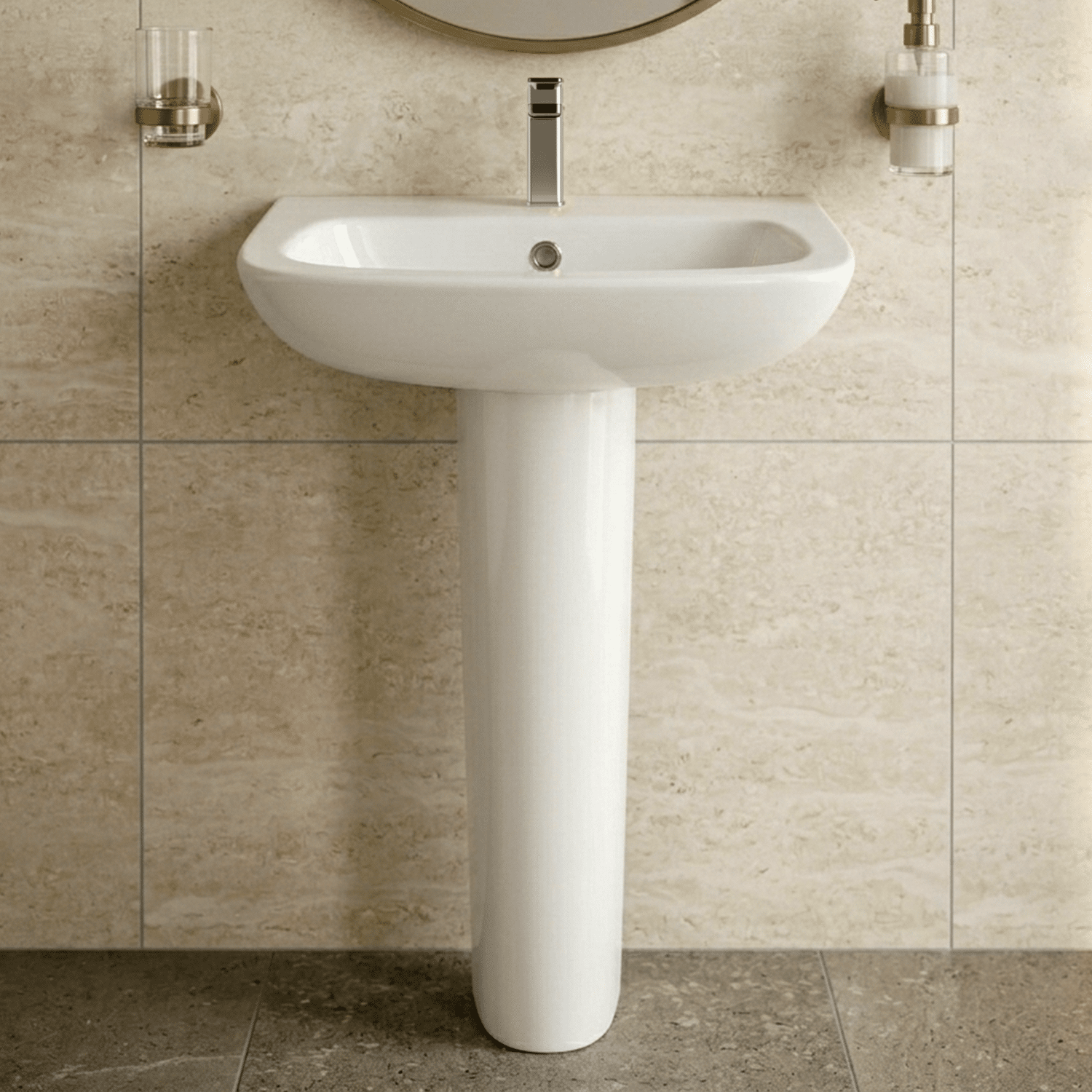 [BCAM022] Soft Square Contemporary 1 Tap Hole Ceramic Basin and Pedestal, Choice of Basin Size - Silo