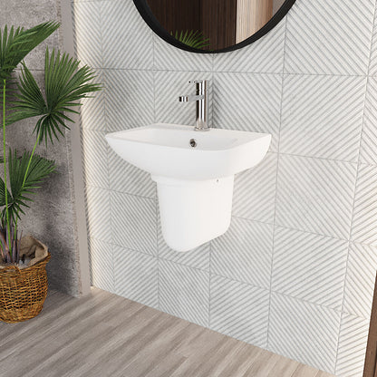 [BCAM023] Balterley 1 Tap Hole Ceramic Basin & Semi Pedestal, Soft Square Wall Hung Bathroom Sink, 450mm - Lifestyle 3