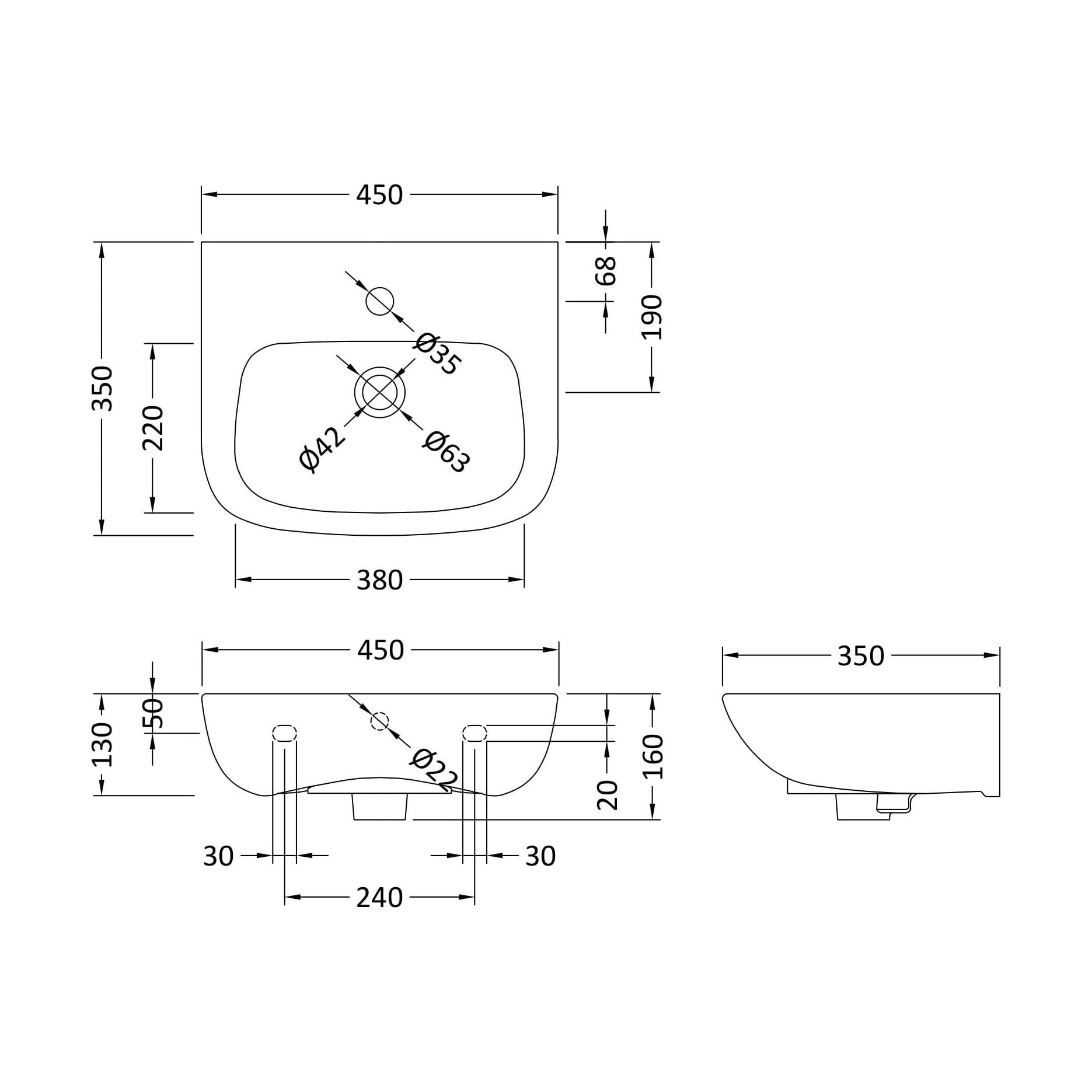 [BCAM502] 450mm Basin 1Th - Technical Drawing