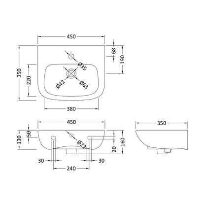 [BCAM502] 450mm Basin 1Th - Technical Drawing