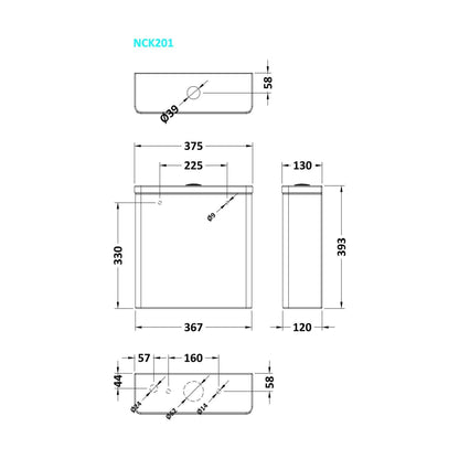 [BCAZA02] Azara Cistern & Fittings - Technical Drawing