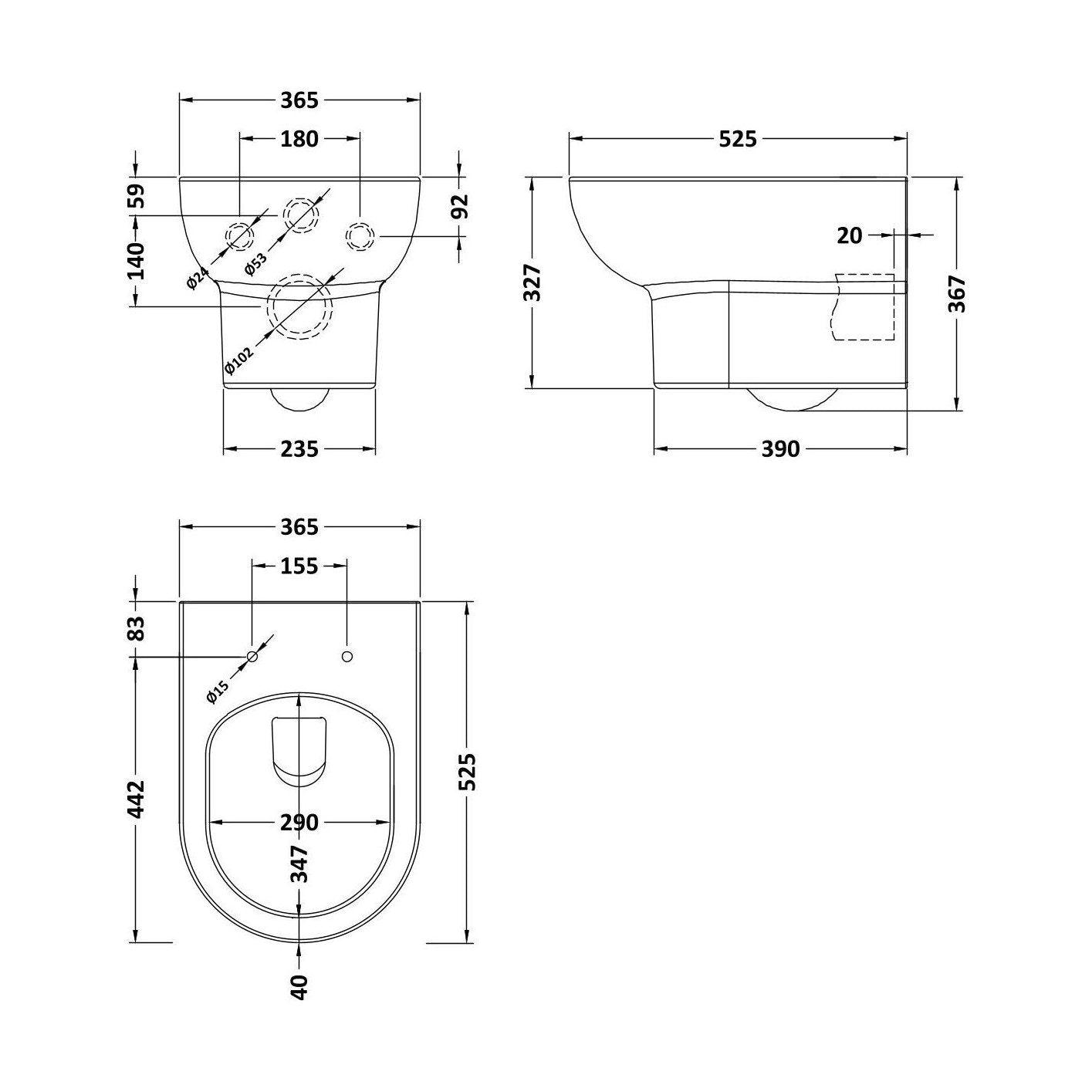 [BCAZA05] Azara  Wall Hung Pan - Technical Drawing