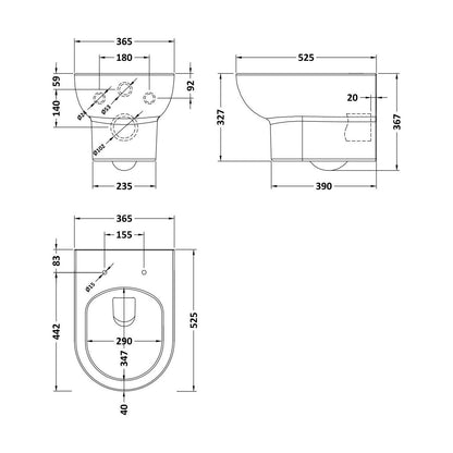[BCAZA05] Azara  Wall Hung Pan - Technical Drawing