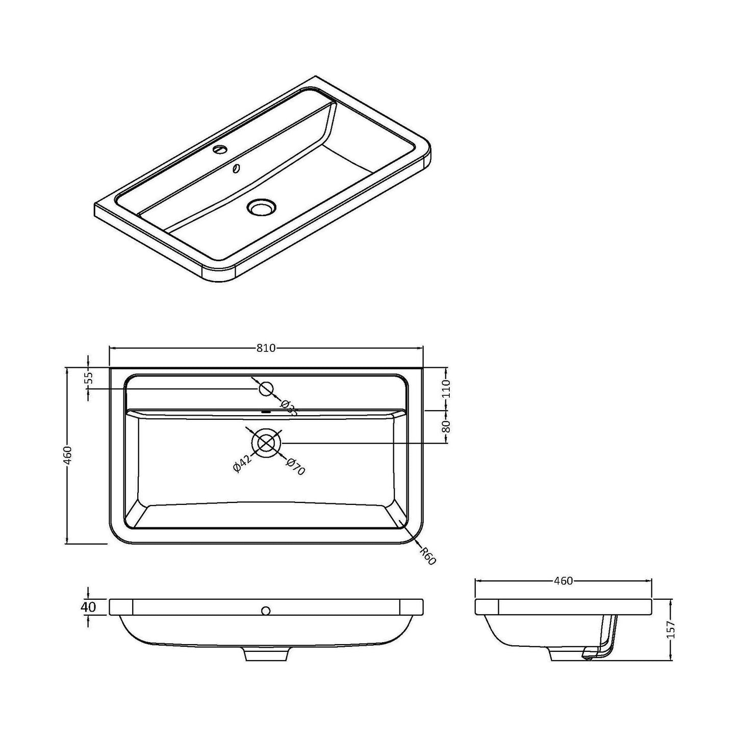 [BCBM005] Ceramic Basin 800x450 - Technical Drawing