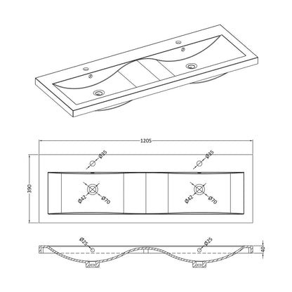[BCBM424] Double Ceramic Basin 1208x392 - Technical Drawing