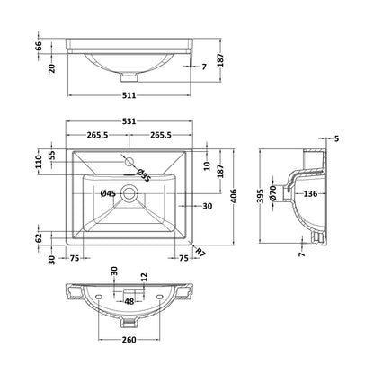 [BCBM502] 500 Classic Basin (540x410x185) 1TH - Technical Drawing