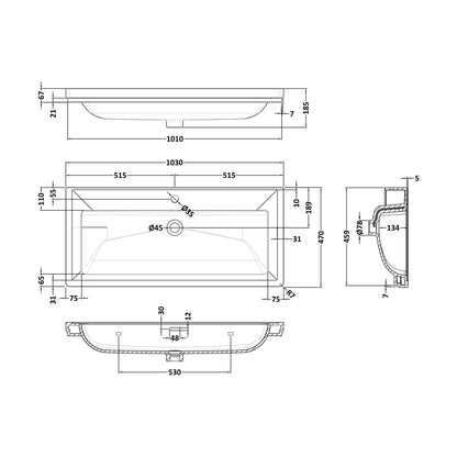[BCBM507] 1000 Classique Basin 1TH - Technical Drawing