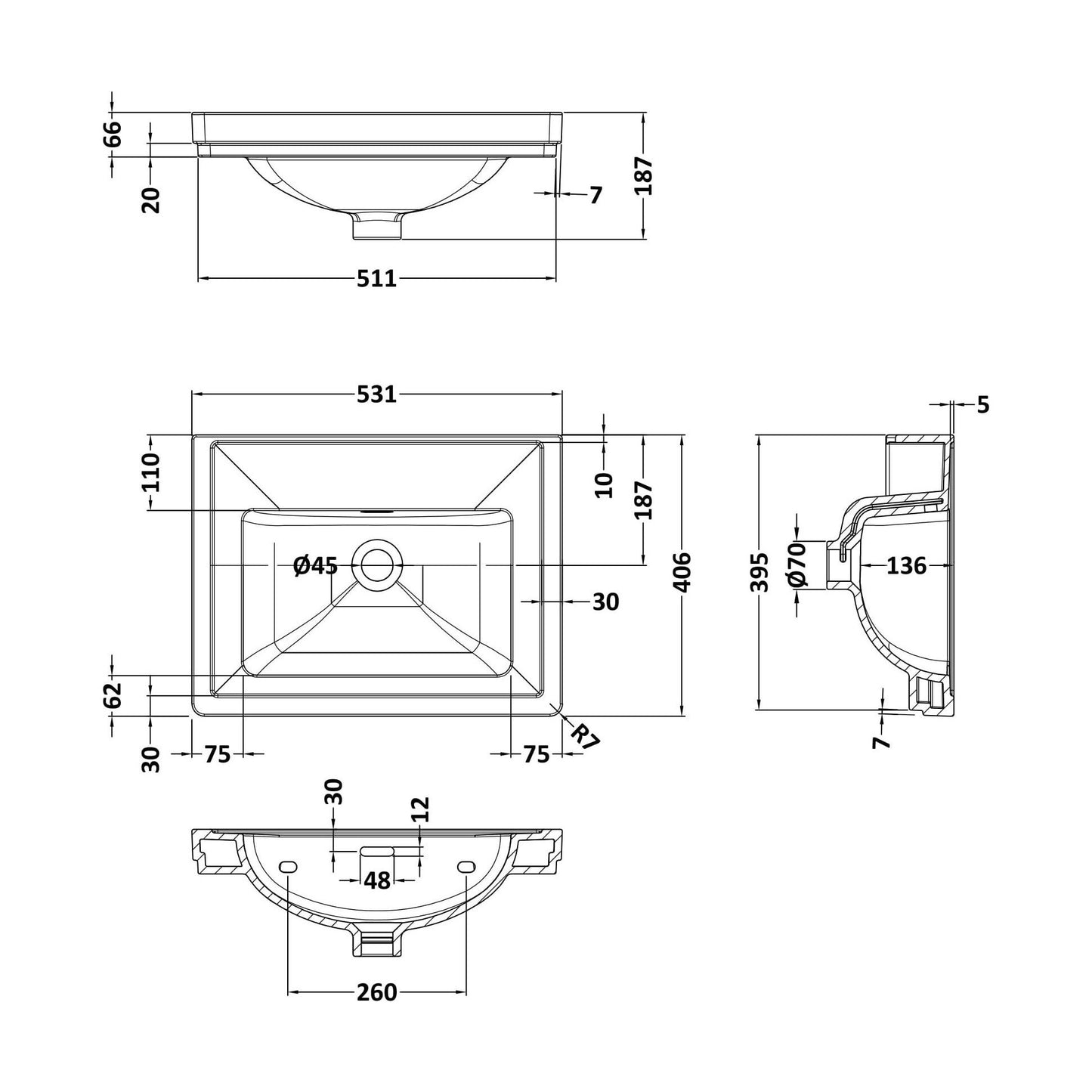 [BCBM512] 500 Classic Basin (540x410x185) 0TH - Technical Drawing