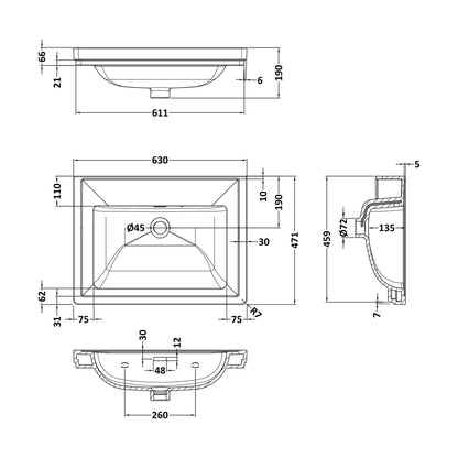 [BCBM513] 600 Classic Basin (640x472x185) 0TH - Technical Drawing