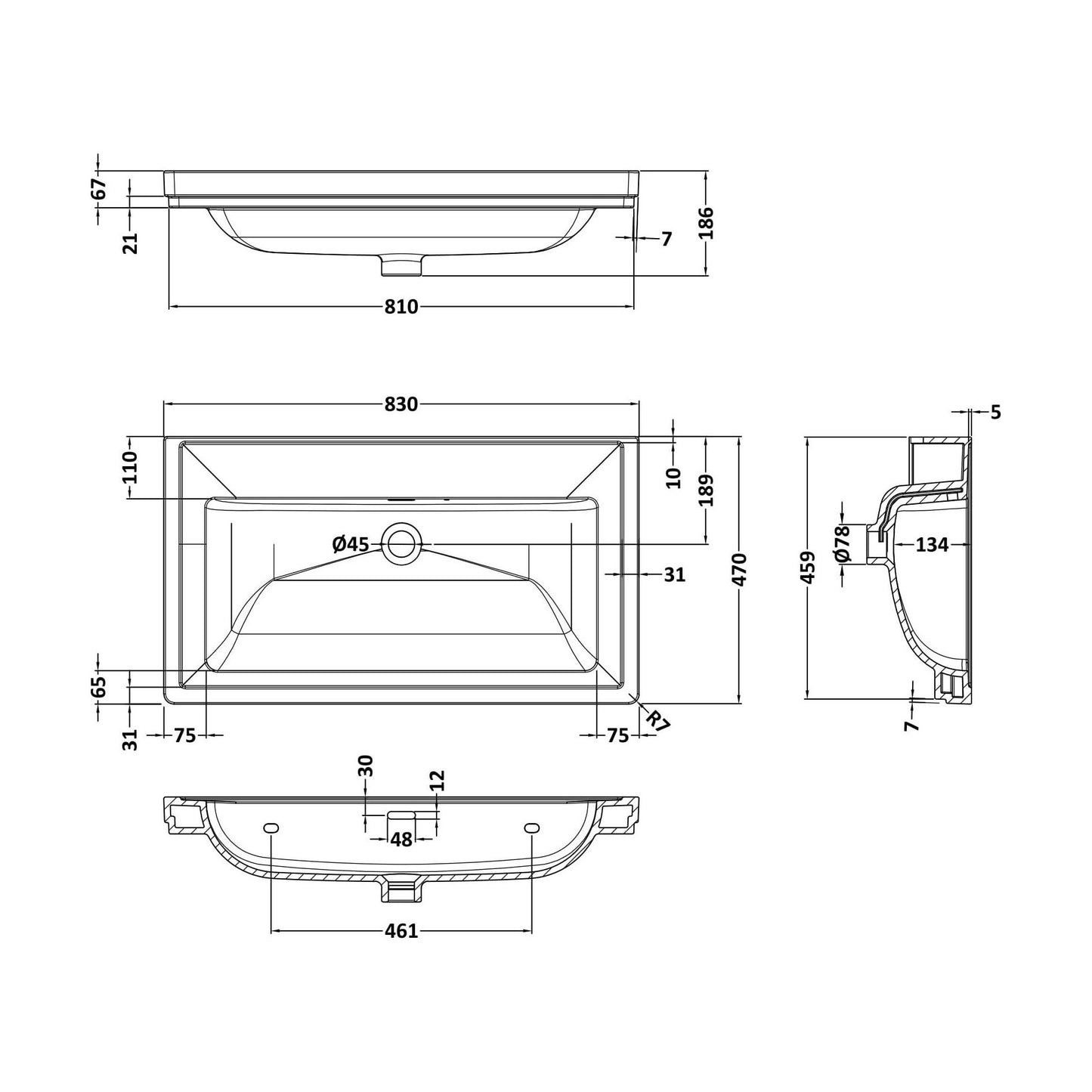 [BCBM515] 800 Classic Basin (840x472x185) 0TH - Technical Drawing