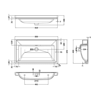 [BCBM515] 800 Classic Basin (840x472x185) 0TH - Technical Drawing