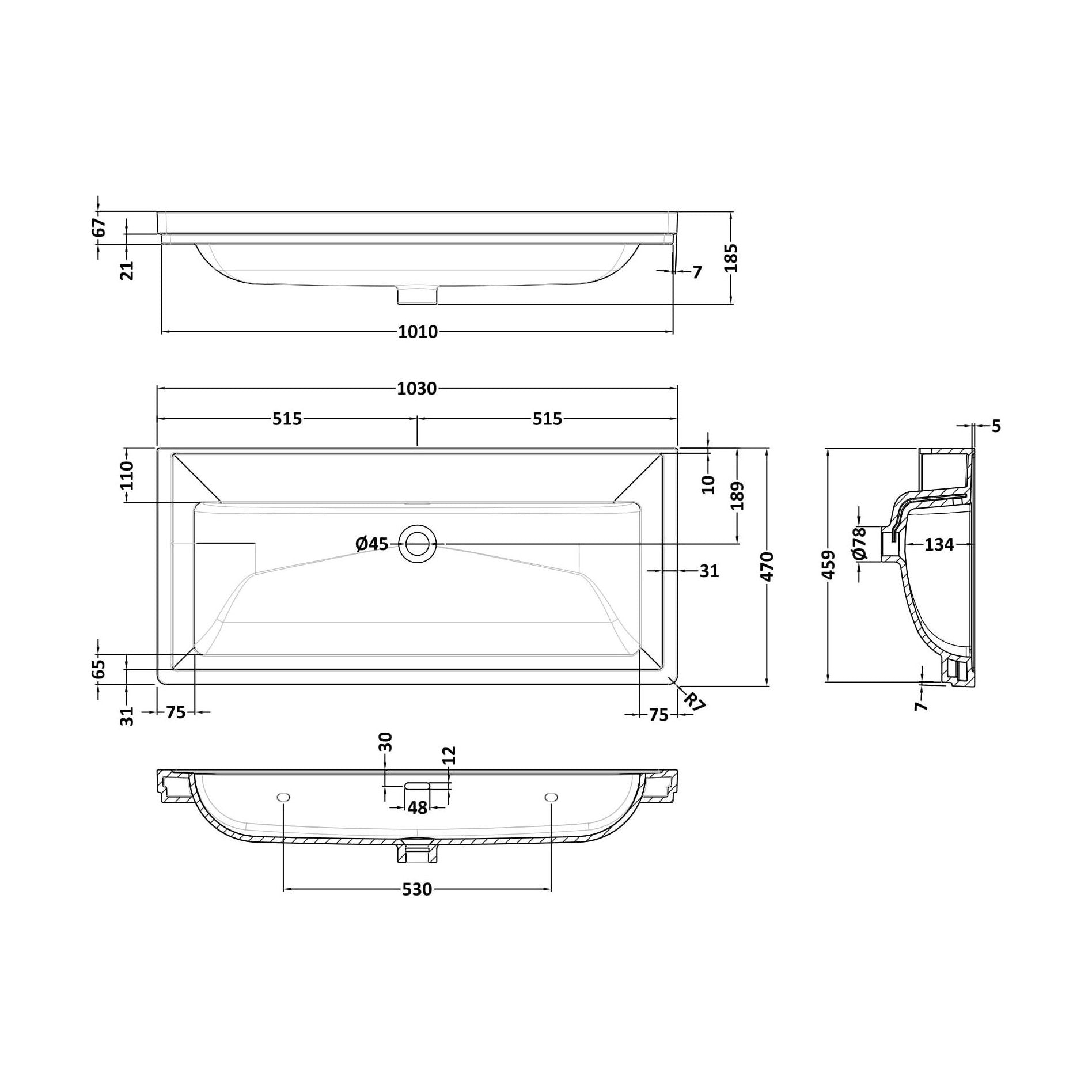 [BCBM517] 1000 Classique Basin 0TH - Technical Drawing