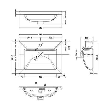 [BCBM603] 600 x 460 Contemporay Basin 1TH - Technical Drawing