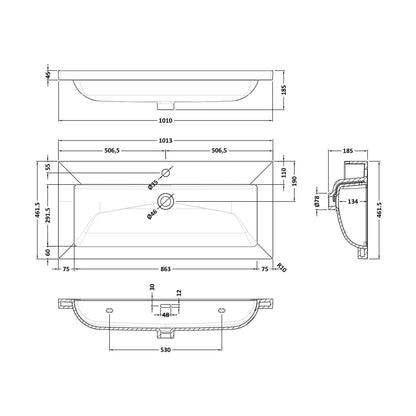 [BCBM607] 1000 x 460 Contemporary Basin 1TH - Technical Drawing