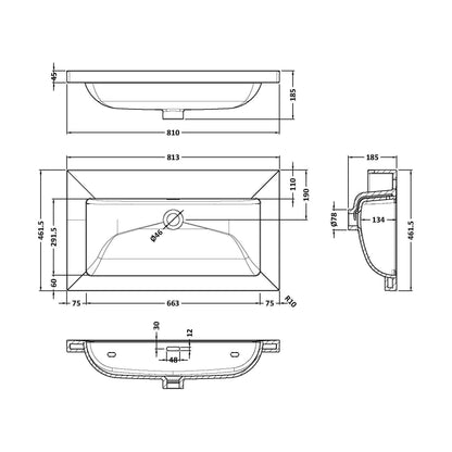 [BCBM615] 800 x 460 Contemporay Basin 0TH - Technical Drawing