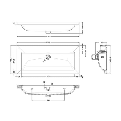 [BCBM617] 1000 x 460 Contemporary Basin 0TH - Technical Drawing