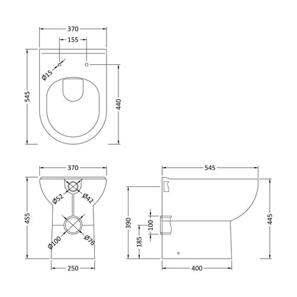 [BCBW006P] Comfort Height Back To Wall Toilet Pan  - 455 x 375 x 545mm - Technical Drawing