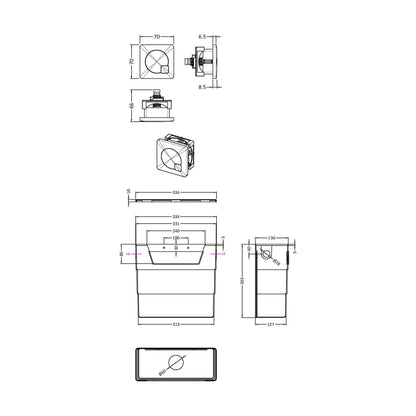 [BCC6M02] Universal Water Saving Dual Flush Side Inlet & Square Dual Flush Button - Choice of Finish - Technical Drawing