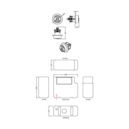 [BCC8T02B] Balterley Universal Water Saving Dual Flush Bottom Inlet with Traditional Push Button - Matt Black - Technical Drawing