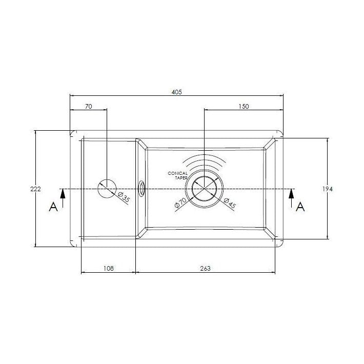 [BCCB001X] 400 Minimalist Compact Basin 400x222x80 - Technical Drawing