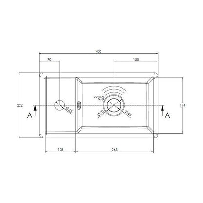 [BCCB001X] 400 Minimalist Compact Basin 400x222x80 - Technical Drawing