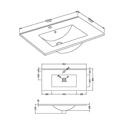 [BCCB005] Minimalist Basin 800mm - Technical Drawing