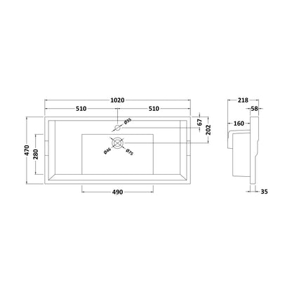 [BCCBV007] 1000mm Traditional Basin 1TH - Technical Drawing