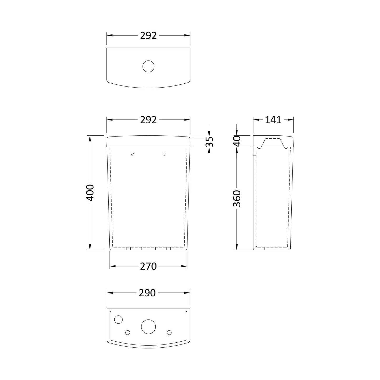 [BCCP371] Short Projection Cistern - Technical Drawing
