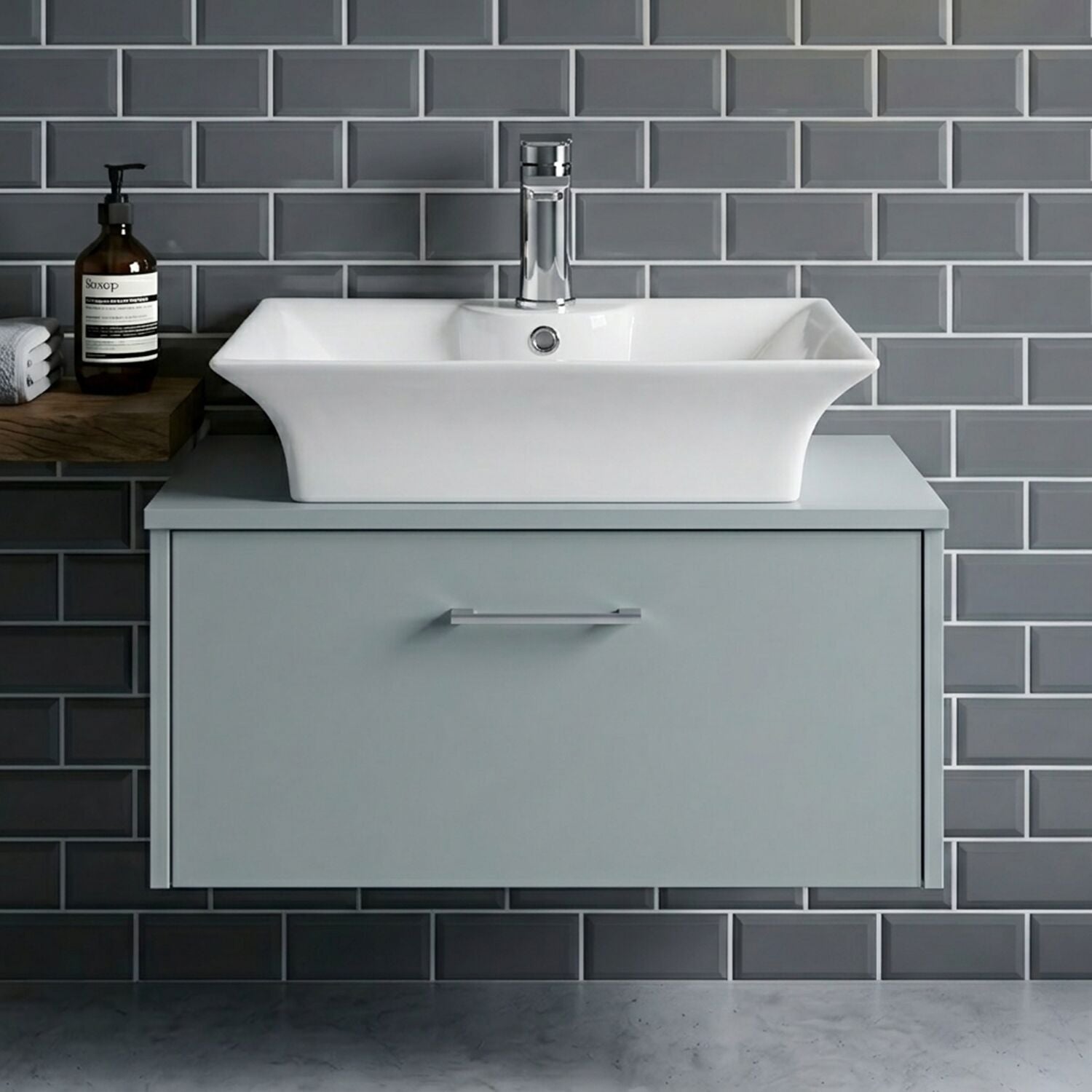[BCCT005] Balterley Modern Bathroom Rectangular Vessel Basin for Countertop, White Vitreous China, Contemporary Design, 496 mm - Silo