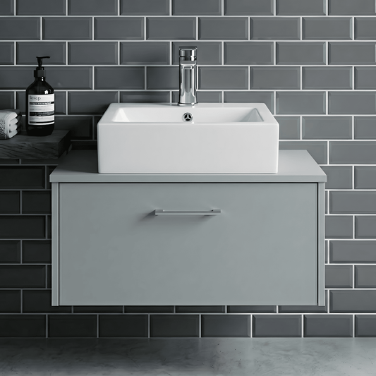 [BCCT102] Balterley Modern Bathroom Square Vessel Basin for Countertop Use, White Vitreous China, Contemporary Design, 470 mm - Silo