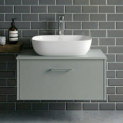 [BCCT158] Contemporary Soft Rectangular Countertop Basin - Gloss White Ceramic Vessel Without Overflow - Silo