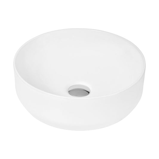 [BCCT162] Contemporary 350mm Round Countertop Basin - Gloss White Ceramic Vessel Without Overflow - Cutout