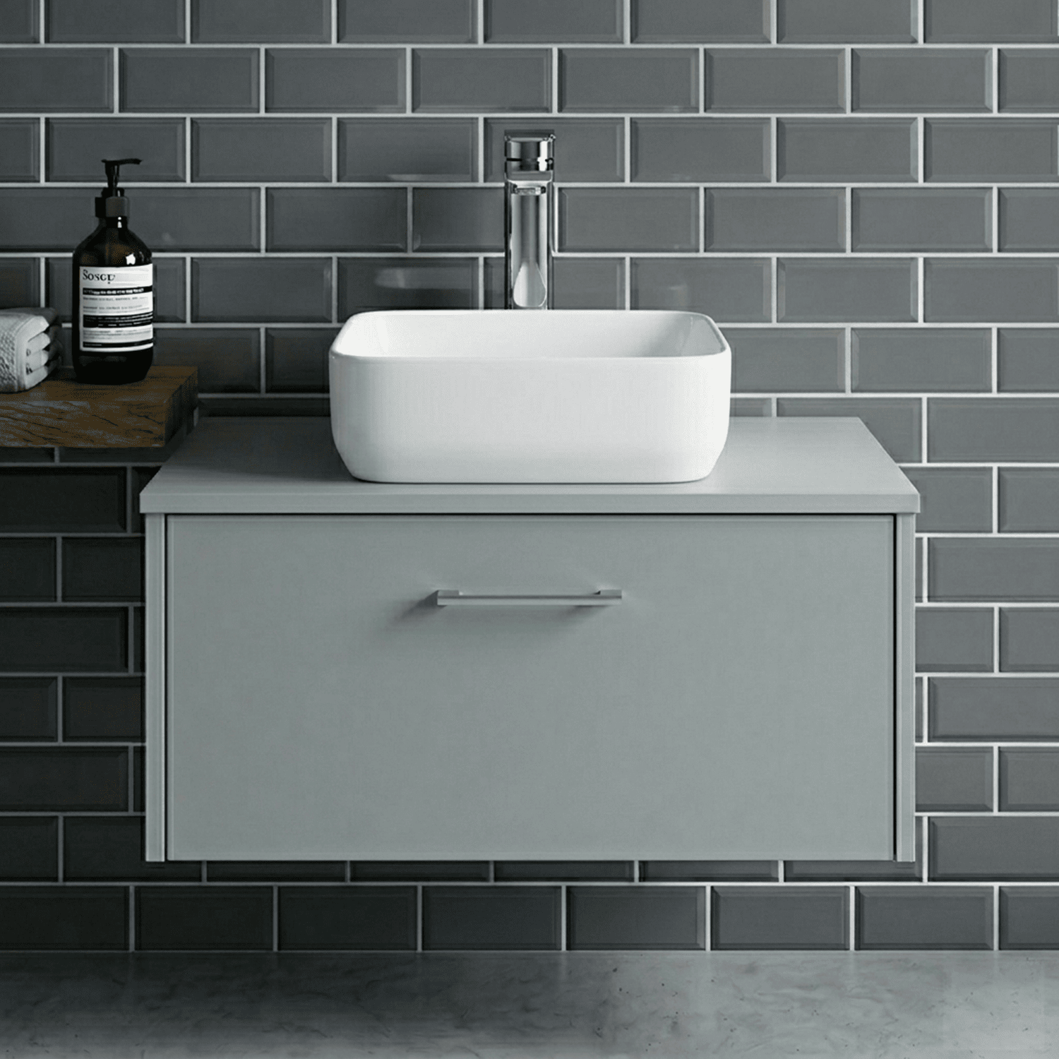 [BCCT163] Balterley Modern Bathroom Square Vessel Basin for Countertop, White Vitreous China, Contemporary Style, 365 mm - Silo