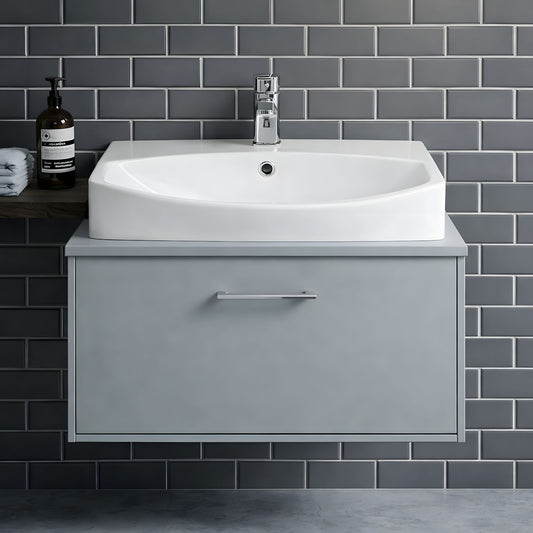 [BCCT165] Balterley Modern Bathroom Wall Hung Vessel Basin, Soft Square Design, Contemporary Style, White, 600 mm - Silo