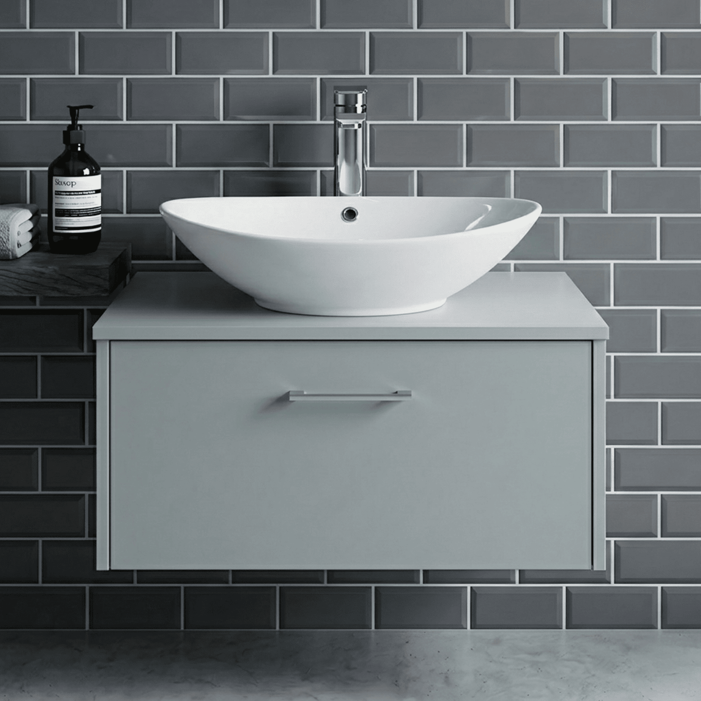 [BCCT166] Balterley Modern Bathroom Countertop Vessel Basin, Round, Contemporary Style, White, 588 x 390 x 195 mm - Silo