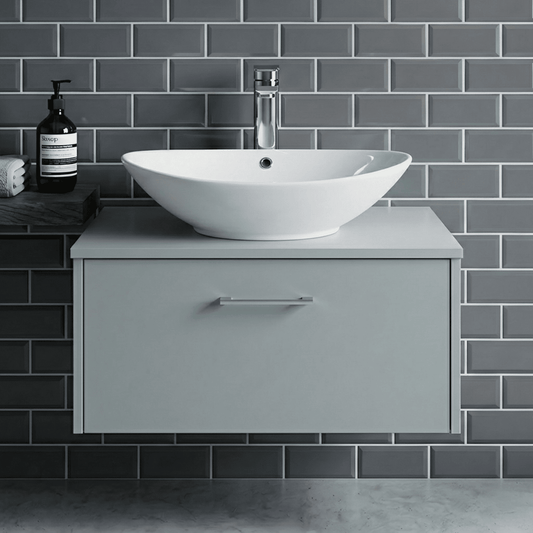 [BCCT166] Balterley Modern Bathroom Countertop Vessel Basin, Round, Contemporary Style, White, 588 x 390 x 195 mm - Silo