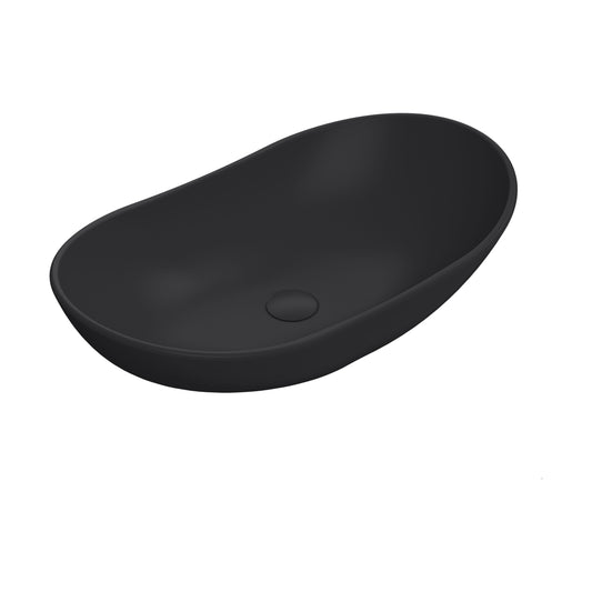 [BCCT459] Balterley Nova Oval Countertop Vessel Basin for Bathroom & Cloakroom, Durable Ceramic Fireclay, Matt Black, 615 x 360 x 155 mm - Cutout