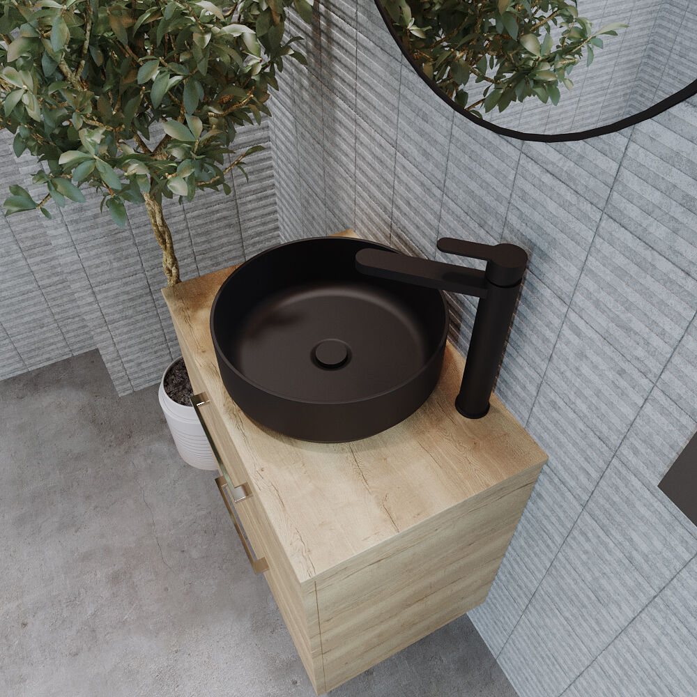 [BCCT462] Balterley Nova Round Countertop Vessel Basin for Bathroom & Cloakroom, Ceramic Fireclay, Matt Black, 350 mm - Lifestyle 2