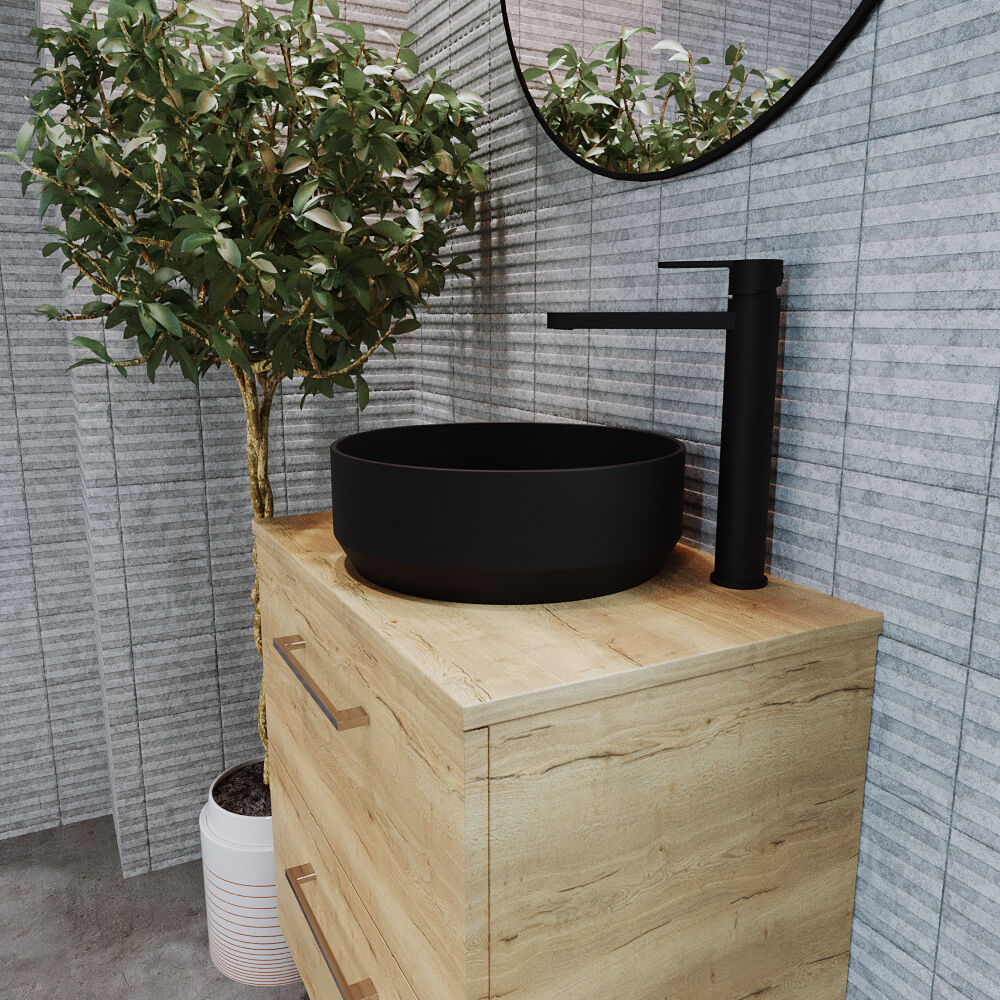 [BCCT462] Balterley Nova Round Countertop Vessel Basin for Bathroom & Cloakroom, Ceramic Fireclay, Matt Black, 350 mm - Lifestyle 3